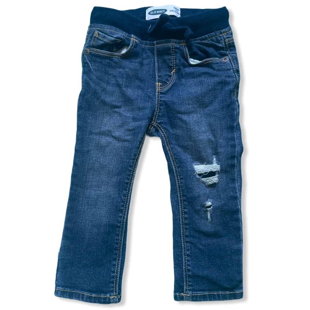 Unisex Karate Rib-Knit Waist Distressed Jeans